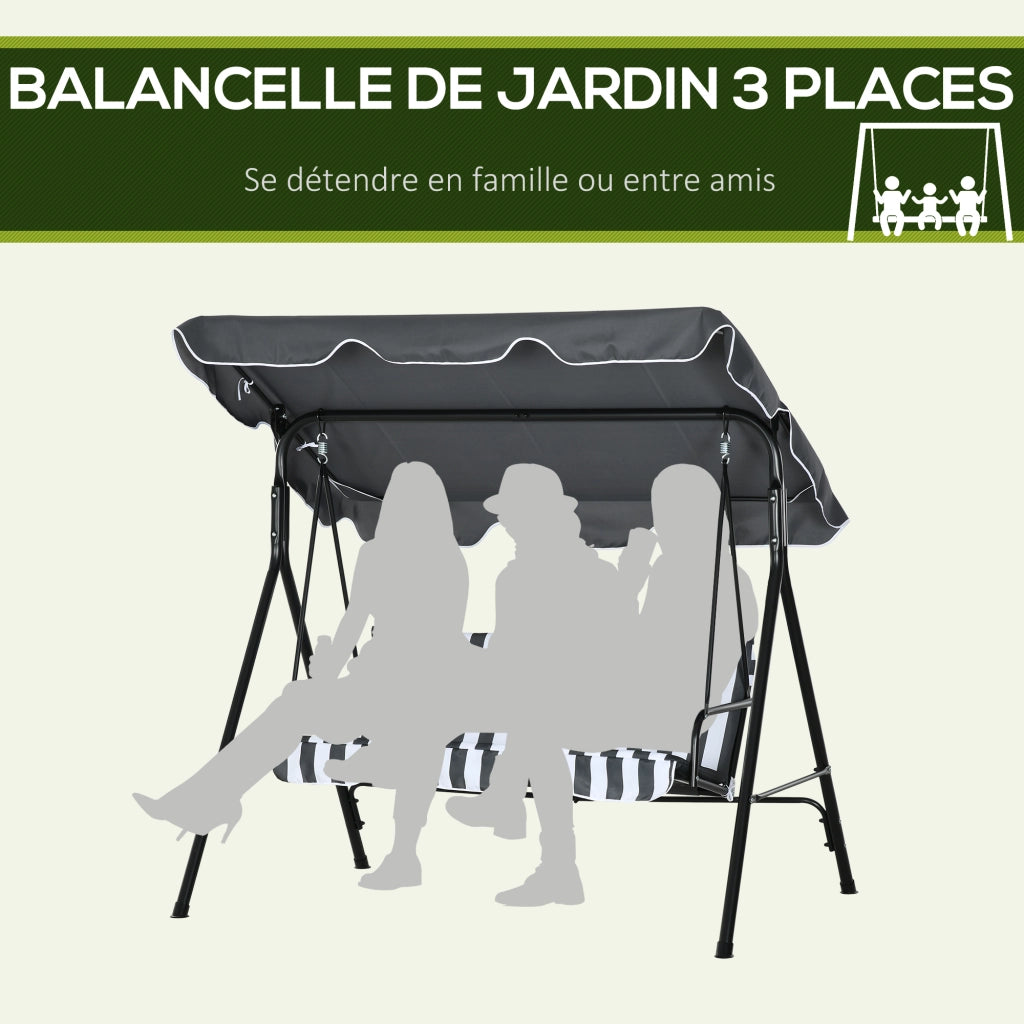 Amaca da giardino 3 posti con cuscini ¨C zephmum ¨C nero grigio 172x110x153 cm