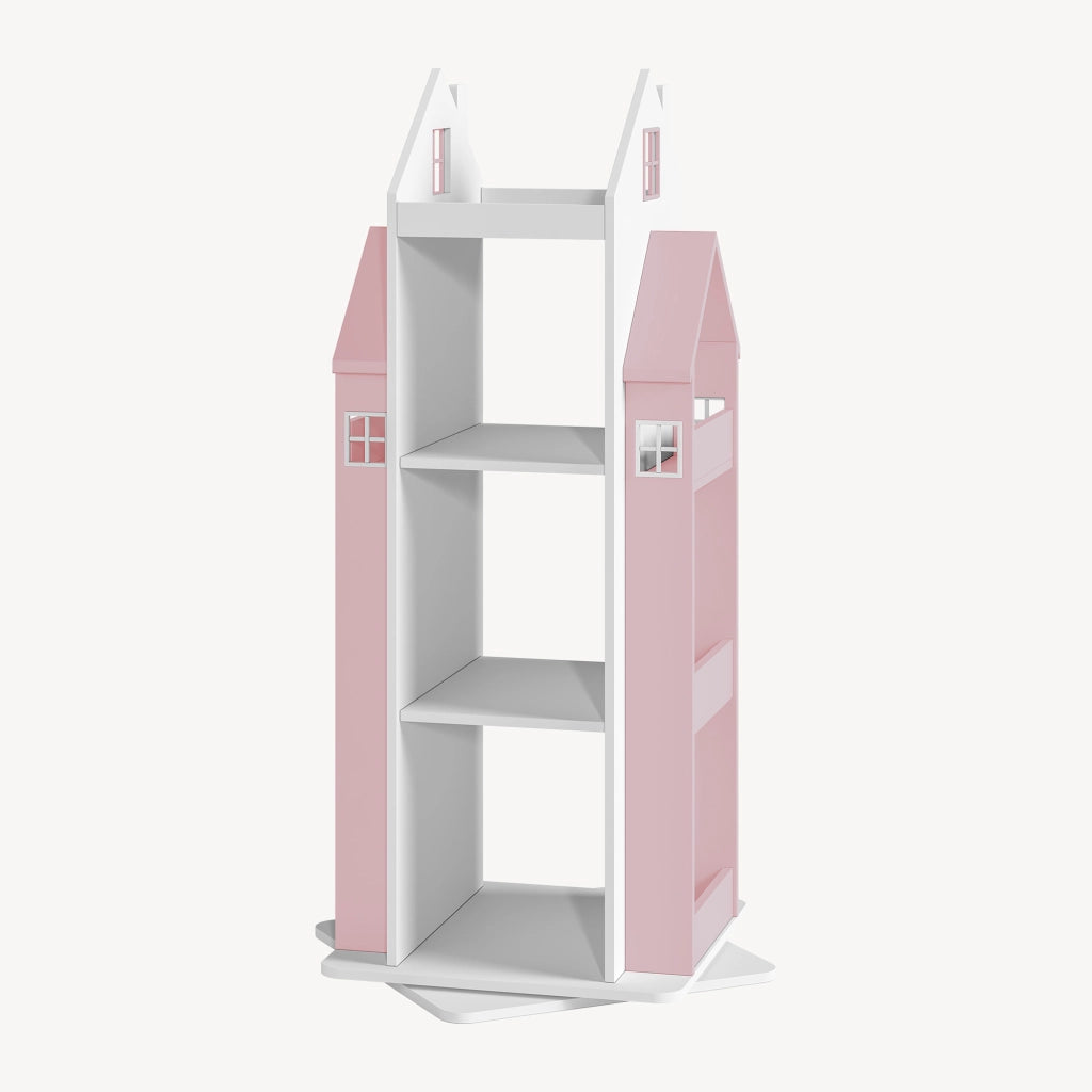Scaffale Girevole Vipsali per Cameretta Design Casetta 108x40x40 cm Rosa / Bianco [en.casa]