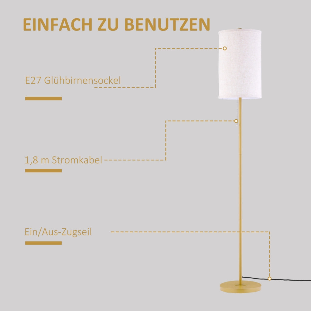 Lampada da terra ¨C Minimal ¨C acciaio, paralume in tessuto, oro+bianco