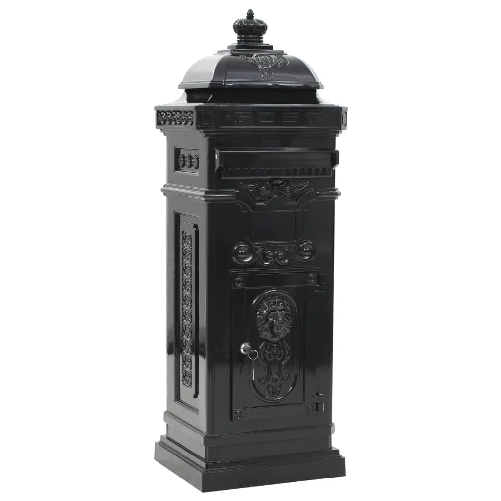 Cassetta postale vintage in alluminio antiruggine nera con pilastro 02_0041554
