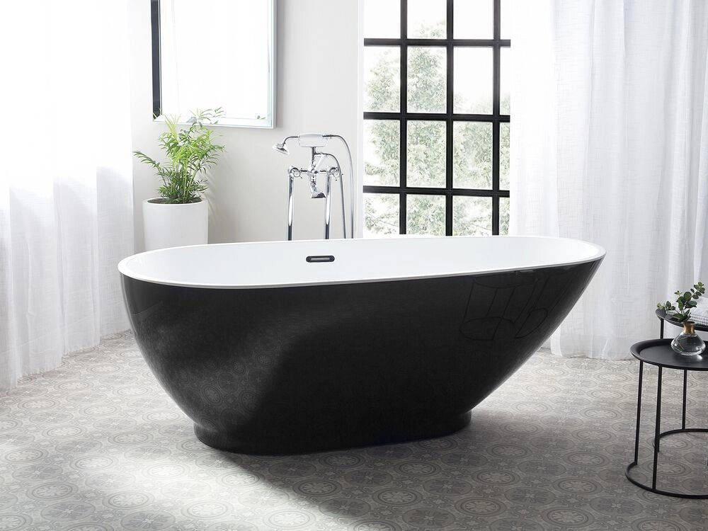 Vasca da bagno freestanding in acrilico sanitario singolo bianco e Nero 173 x 82 cm ovale dal design moderno