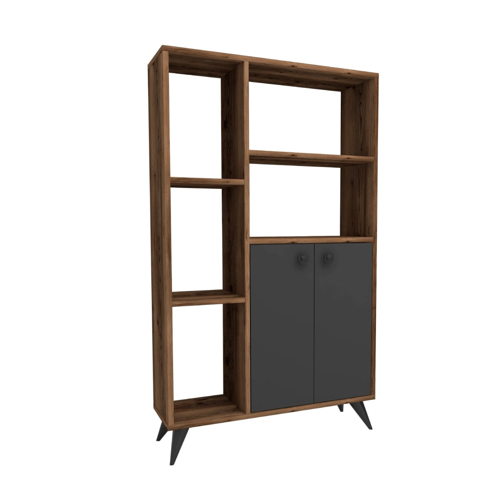 Libreria in legno "Meldan" - 80 x 25 x 135 cm - Noce chiaro, Antracite