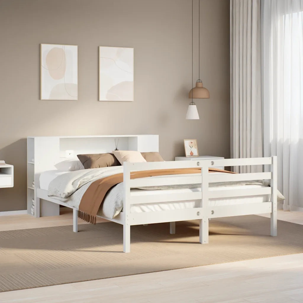 Letto Libreria senza Materasso Bianco 150x200 cm Legno di Pino 3321855