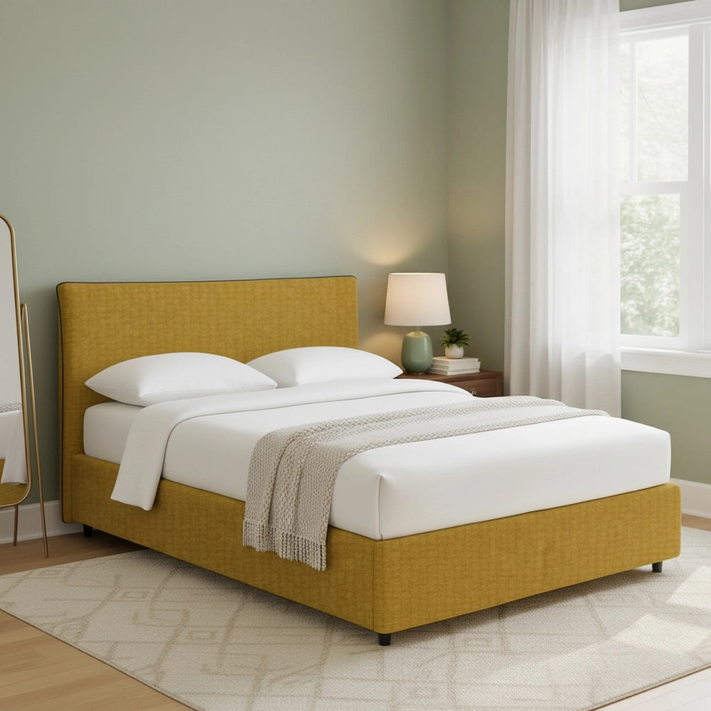 Crewe, Letto Matrimoniale Sfoderabile Made in Italy, Giallo Ocra