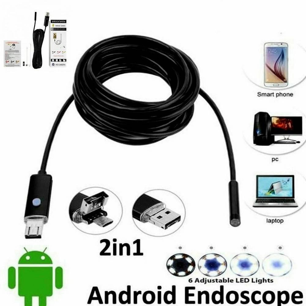 Trade Shop - Telecamera Endoscopica 2 Metri Tubo Flessibile Usb 6 Led Impermeabile Ispezione -