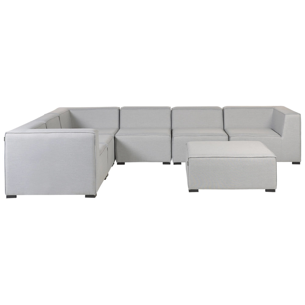 Set divano ad angolo per interni ed esterni con rivestimento in tessuto grigio a 7 posti con divano da giardino ottomana sinistro