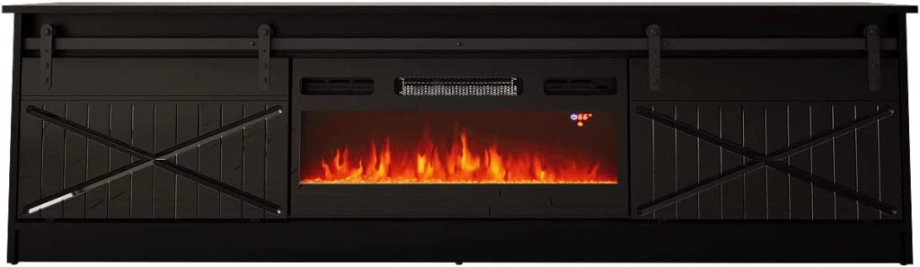 MOBILE TV CON CAMINETTO ELETTRICO GRANERO INCORPORATO cm200x35x57 NERO LUCIDO