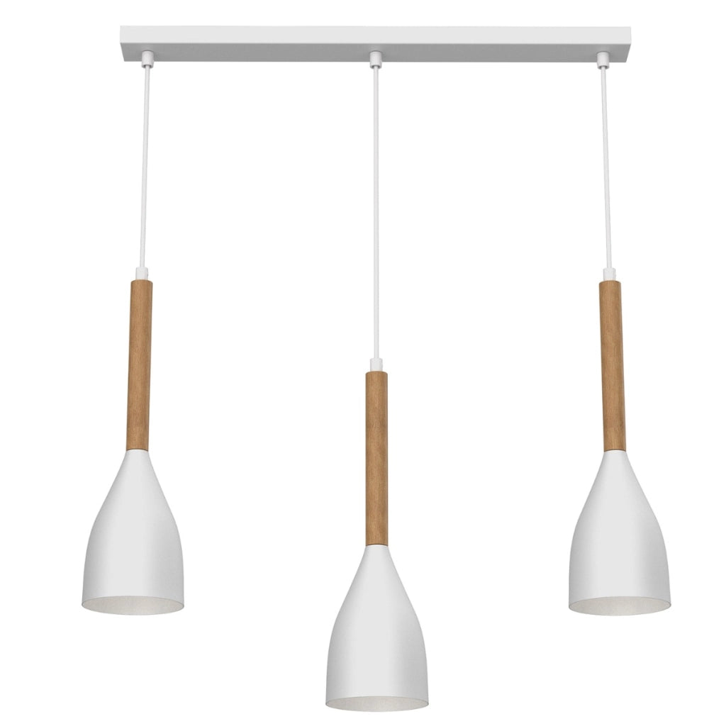 Lampada a sospensione bianca legno 56 cm 3xE27 Luminex