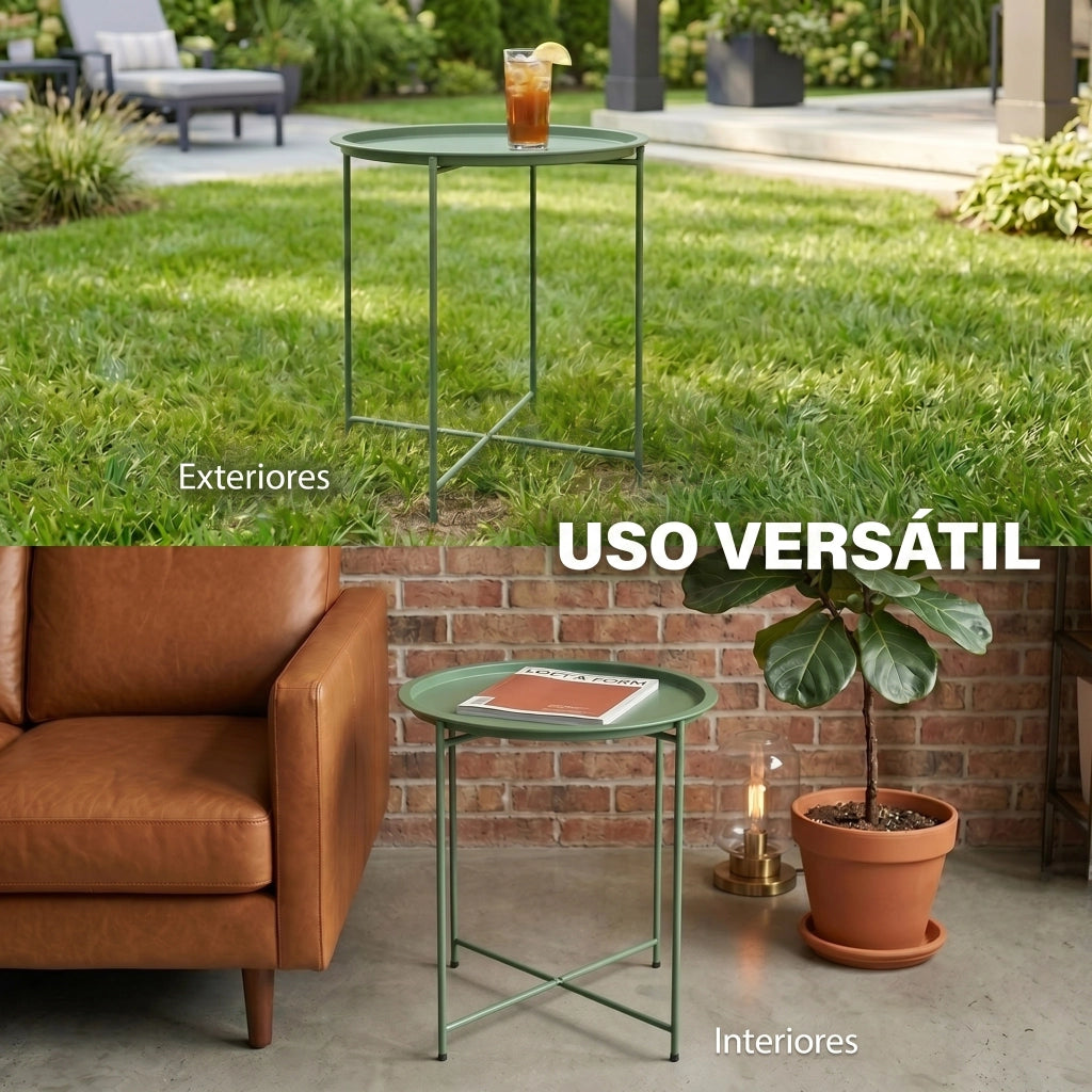 Tavolo da Giardino Rotondo con Bandeja Estraibile ¨C Zephmum ¨C Verde ?46x53 cm