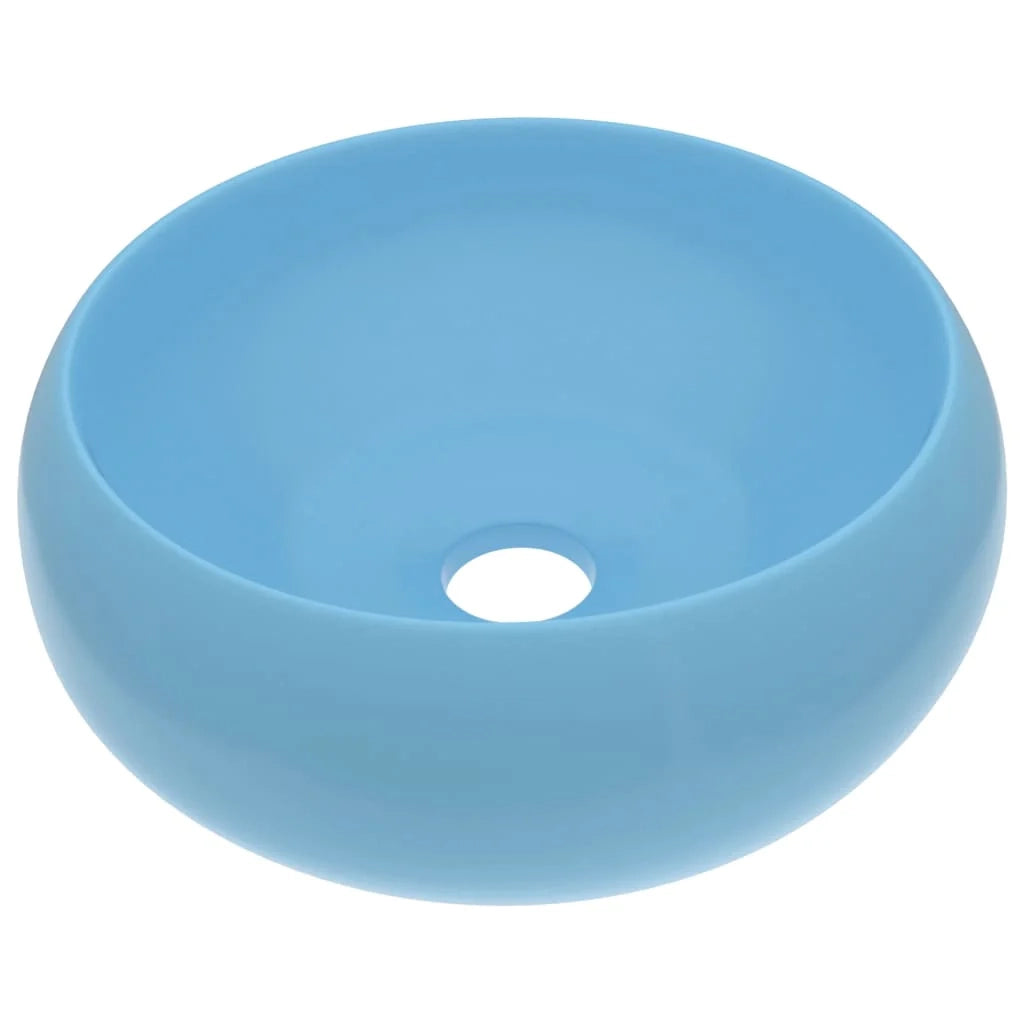Lavabo da appoggio rotondo di lusso per bagno cucina guardaroba arredamento d'interni 40 x 15 cm ceramica azzurra opaca 02_0002742
