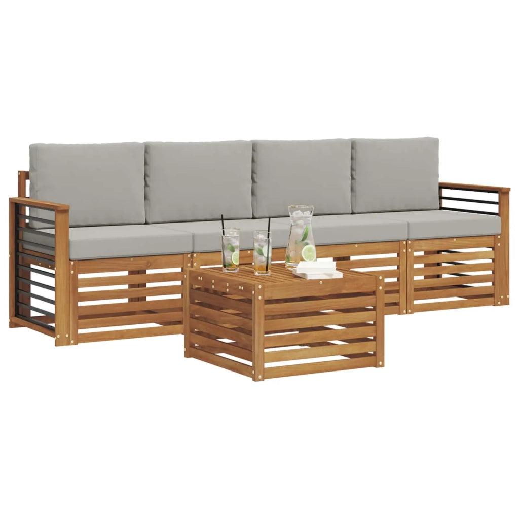 Set di divani da esterno 5 pcs Grigio Naturale e Chiaro