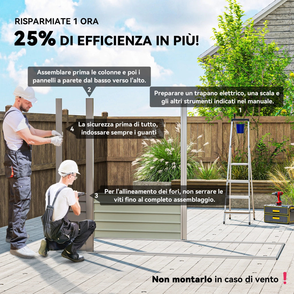 Capanno Porta Attrezzi con 2 Prese d'Aria e Chiavistello, in Acciaio, 249x121x183 cm, Grigio Chiaro