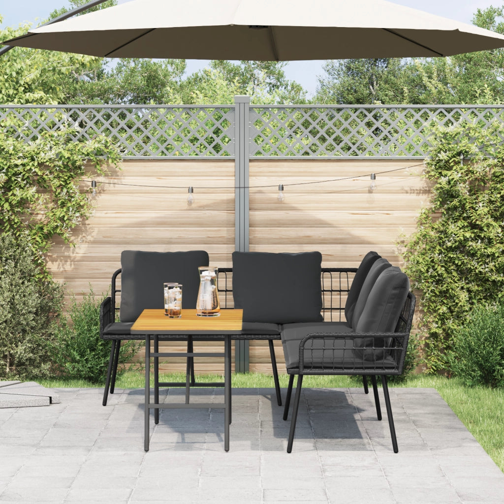 Set Divano da Giardino 2 Pezzi con Cuscini Nero Polyrattan