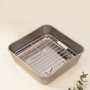 Set di teglia e griglia, teglia in acciaio inossidabile - teglia rettangolare - superficie antiscivolo - adatto per cucinare e friggere - accessori per air fryer - dimensioni 15,7 x 15,7 x 4,7 cm - Adatto per air fryer con capacità di 3,5 a 8 litri.
