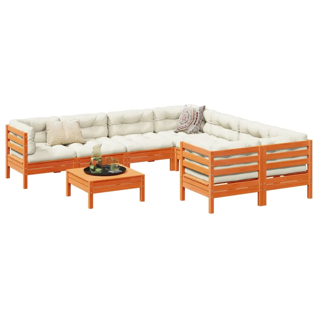 Set Divani Giardino 9 pz con Cuscini Marrone Cera Massello Pino 3299374