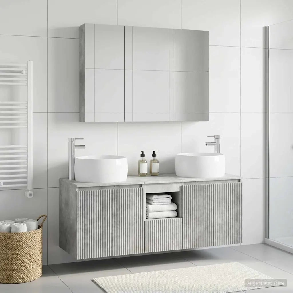 Set di Armadi da Bagno 4 pz Grigio Cemento Legno ingegnerizzato
