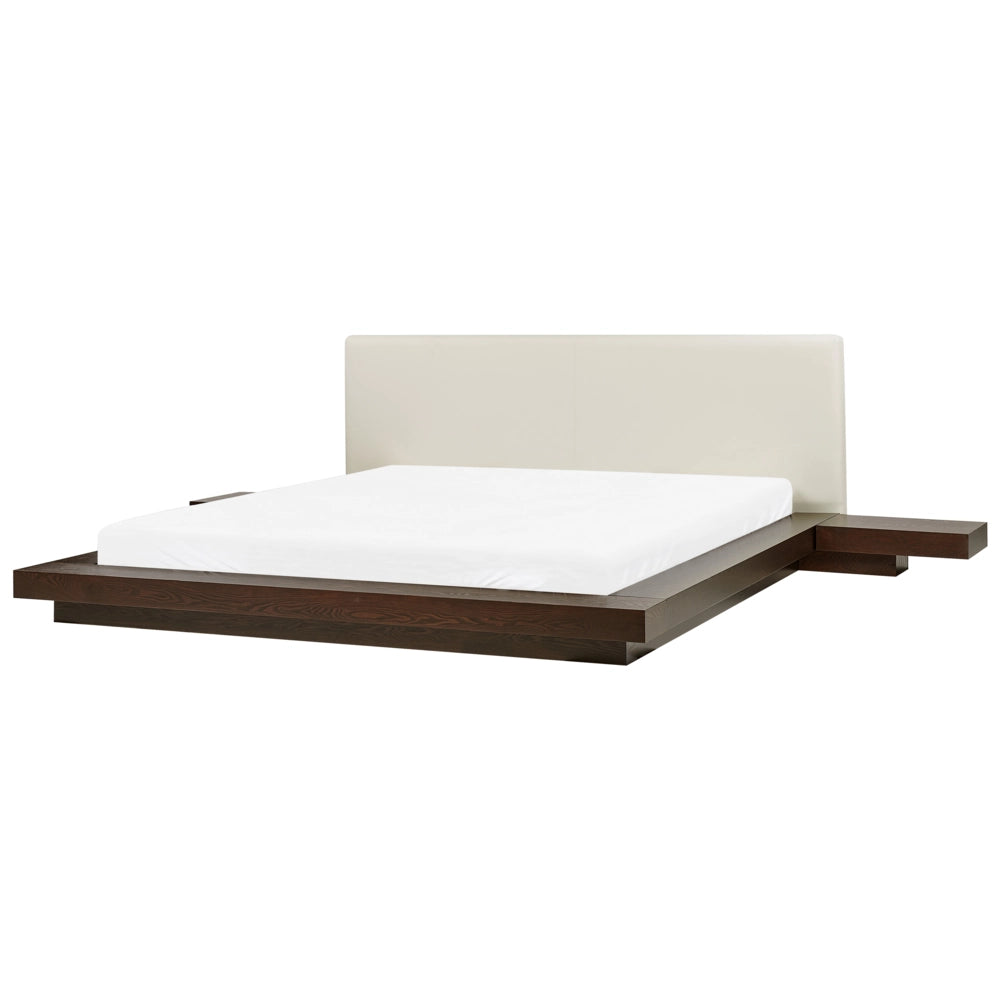 Letto LED in stile giapponese in frassino scuro 180 x 200 cm testata in legno impiallacciato MDF testata in ecopelle camera da letto a basso profilo