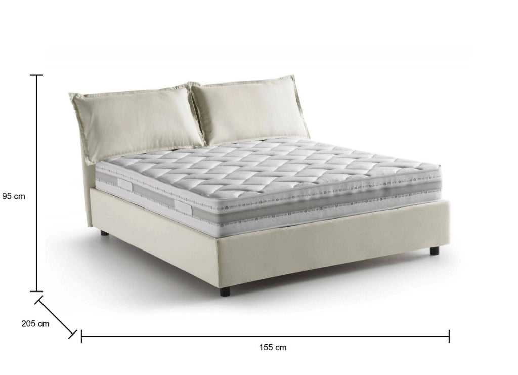 Letto matrimoniale Arden, Letto contenitore con rivestimento in tessuto, Made in Italy, Apertura frontale, con materasso cm 140x190 incluso, Beige