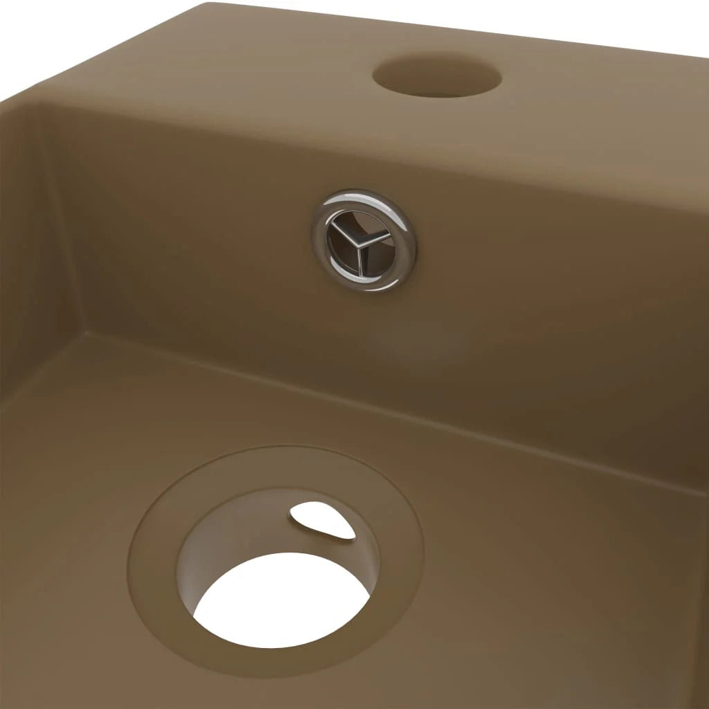 Lavandino da bagno con troppopieno lavabo da appoggio bagno/cucina/interno casa 48 x 25 cm ceramica crema opaca 02_0002738