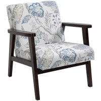 Sedia per Soggiorno Poltroncina Imbottita con Braccioli in Legno e Tessuto Traspirante per Casa e Ufficio, a Fiori, 68.5x78.5x75cm
