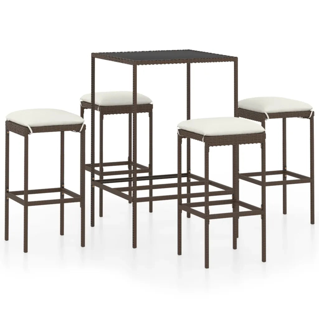Set da Bar da Giardino 5 pz | Set Salotto da Giardino con Cuscini in Polyrattan Marrone