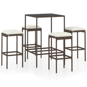 Set da Bar da Giardino 5 pz | Set Salotto da Giardino con Cuscini in Polyrattan Marrone