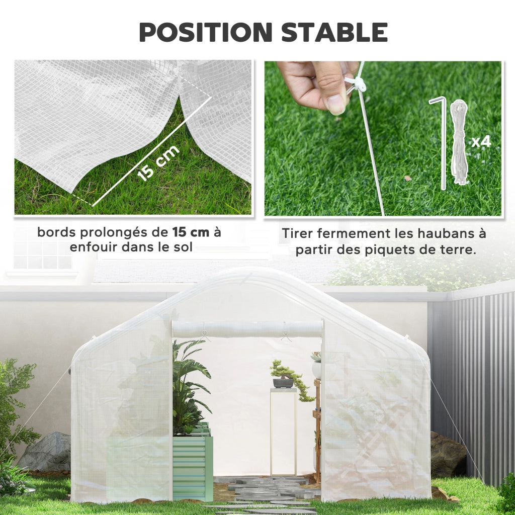 Serra da giardino tunnel 4x3x2m ¨C zephmum ¨C bianco con porte a rullo e finestre