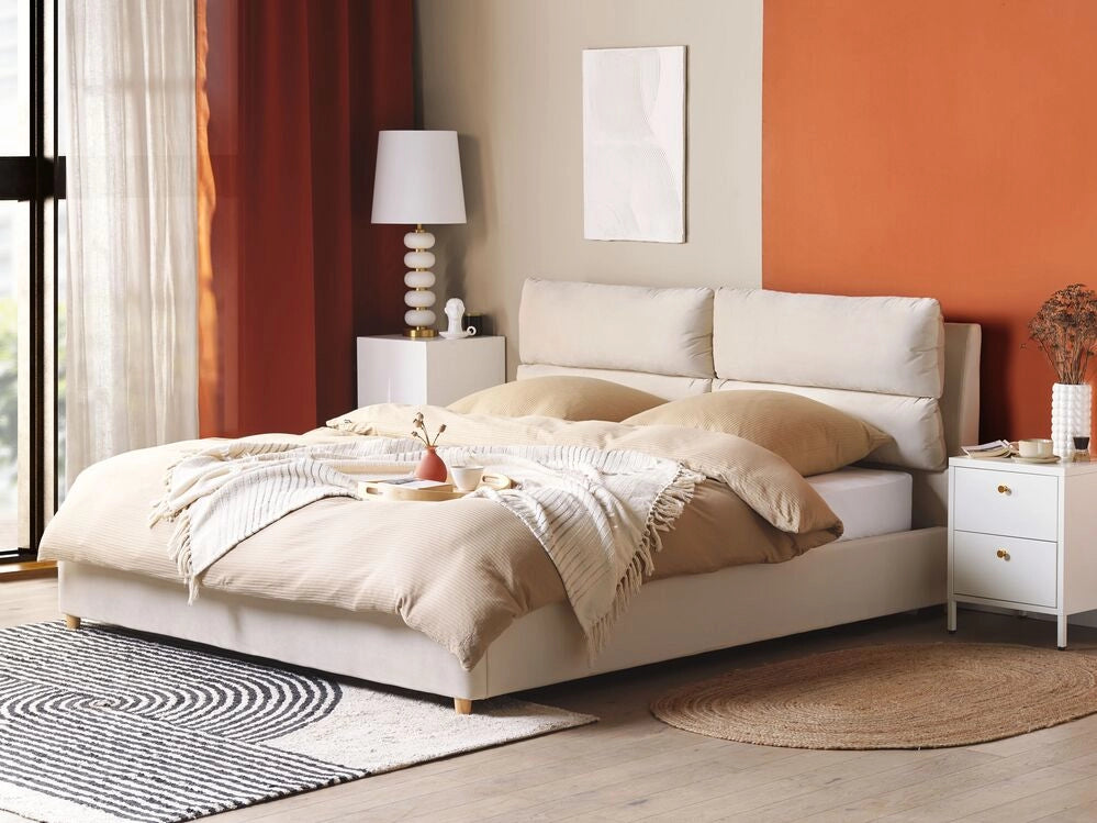Letto matrimoniale con contenitore velluto di colore beige 180 x 200 cm elegante glamour romantico