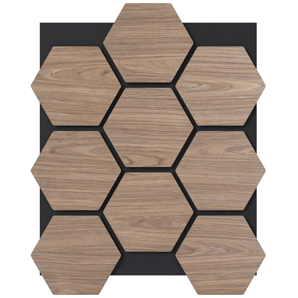 Set 4 pannelli acustici 81x66cm 9 tavolette esagonali legno fonoassorbenti-Pannelli fonoisolanti pareti soffitti decorazione