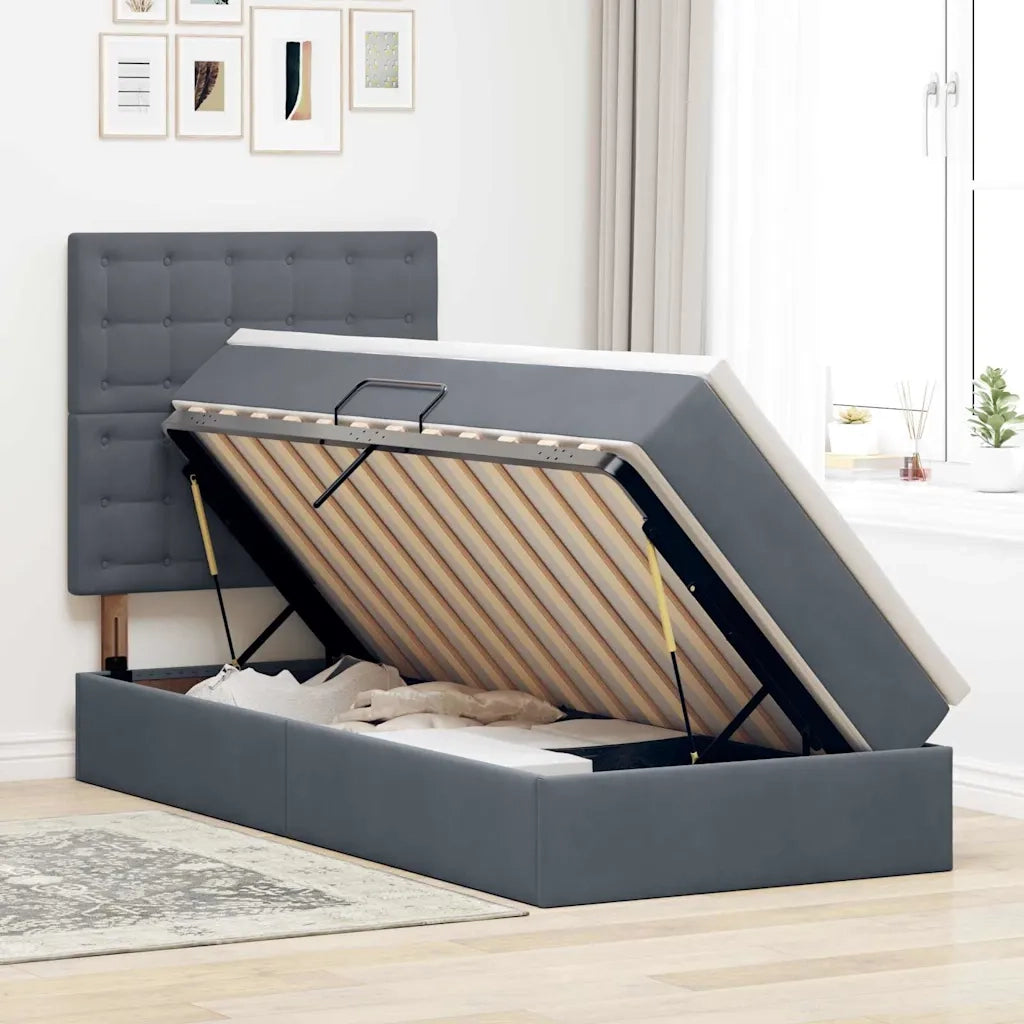 Letto con contenitore e materasso Grigio scuro 90 x 200 cm