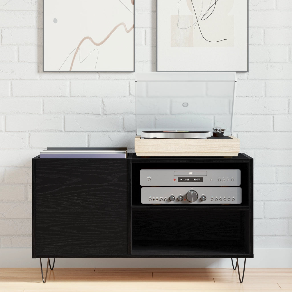 Cabinet per dischi  Nero Rovere 84,5x38x48 cm Legno ingegnerizzato
