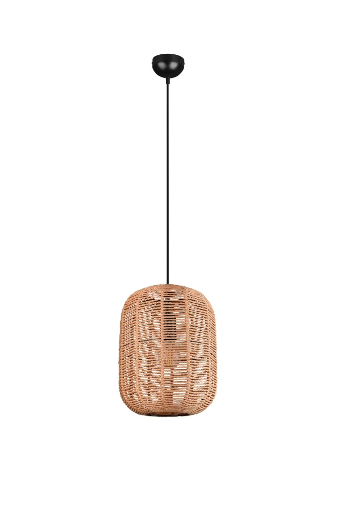 Lampada a sospensione, metallo, nero e corda, D 35 cm, Runa