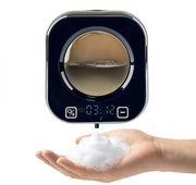 Dispensatore di sapone per parete automatico, 320 ml, dispensatore elettrico di sapone con sensore, 5 livelli di dosaggio, dispensatore di schiuma senza contatto, adatto per bagni, cucine e uffici, nero.