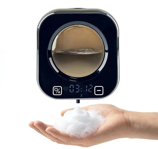 Dispensatore di sapone per parete automatico, 320 ml, dispensatore elettrico di sapone con sensore, 5 livelli di dosaggio, dispensatore di schiuma senza contatto, adatto per bagni, cucine e uffici, nero.