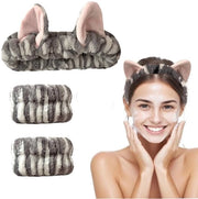 Cintura Capelluta Elastica - 3 x Cintura Capelluta per Faccia - Borchia a Forma di Gatto - Veloce e Microfibra - Cura della Pelle - Comodo e Carino - Cintura Capelluta