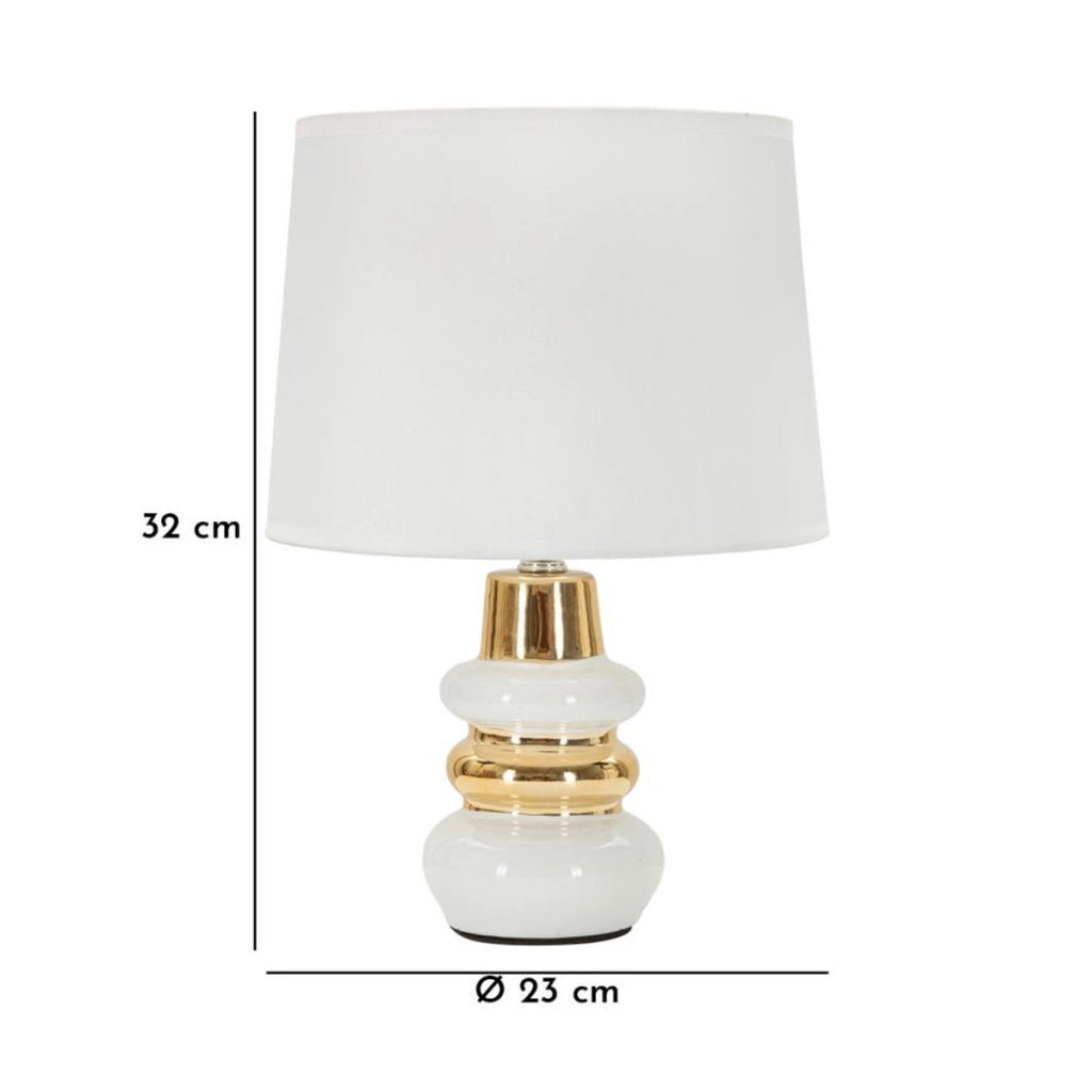 Lampada da tavolo Liara Bianca e Oro in ceramica con paralume in tessuto — Ø 23×32 cm