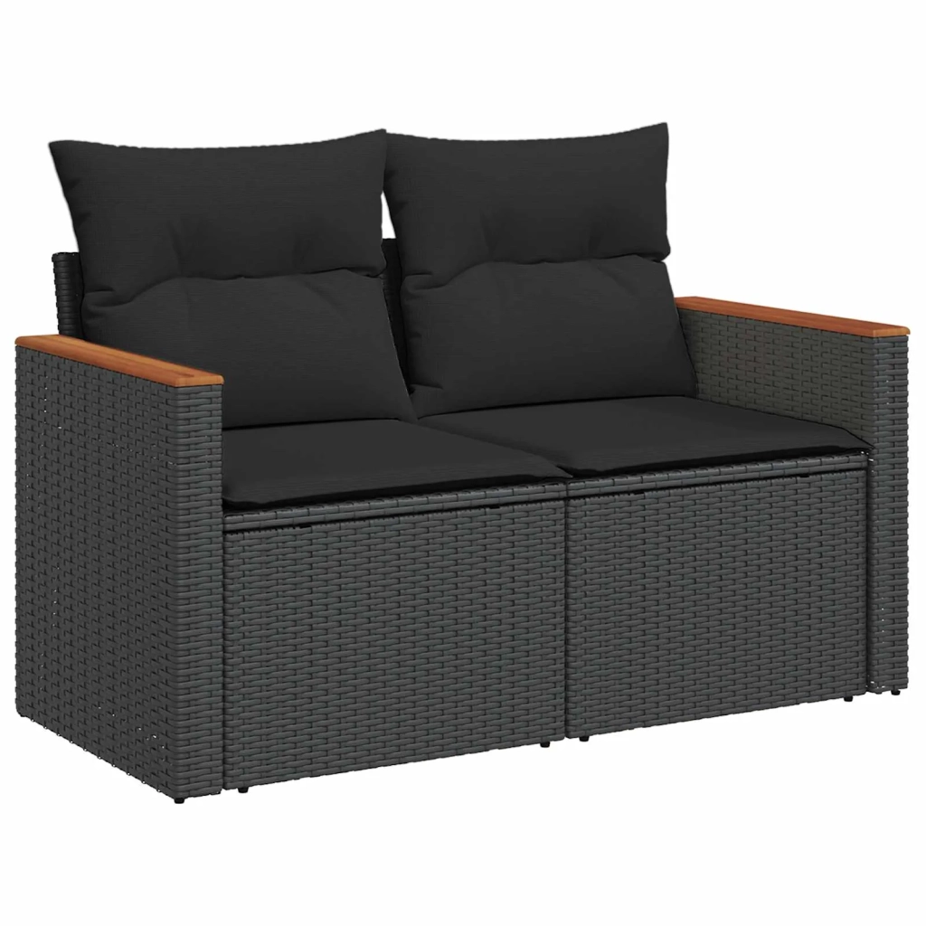 Set Divano da Giardino con cuscino Nero Poly Rattan