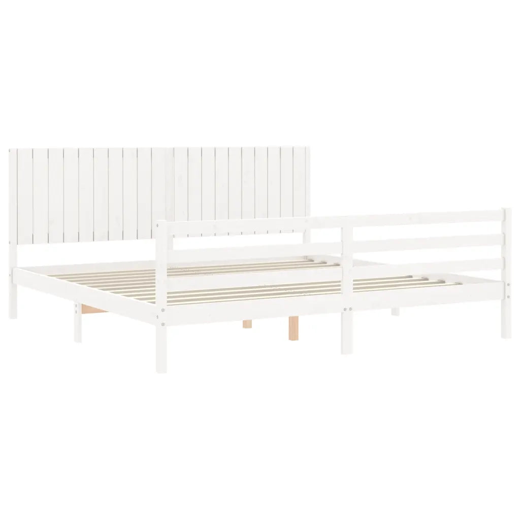 Letto matrimoniale | Letto per adulti | Giroletto con Testiera Bianco 200x200 cm in Legno Massello