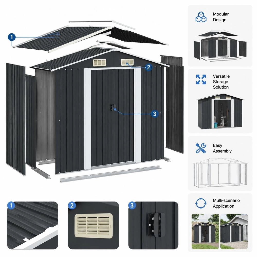 Garden Shed, Anthracite Steel, 204 X 132 X 186 Cm