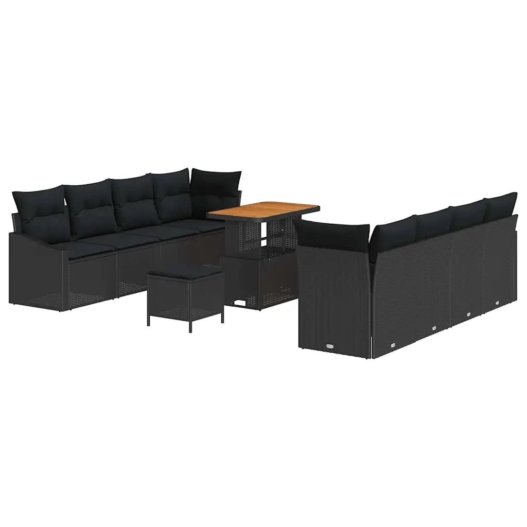 Set Divano da Giardino con cuscino con cuscino 11 pcs Nero