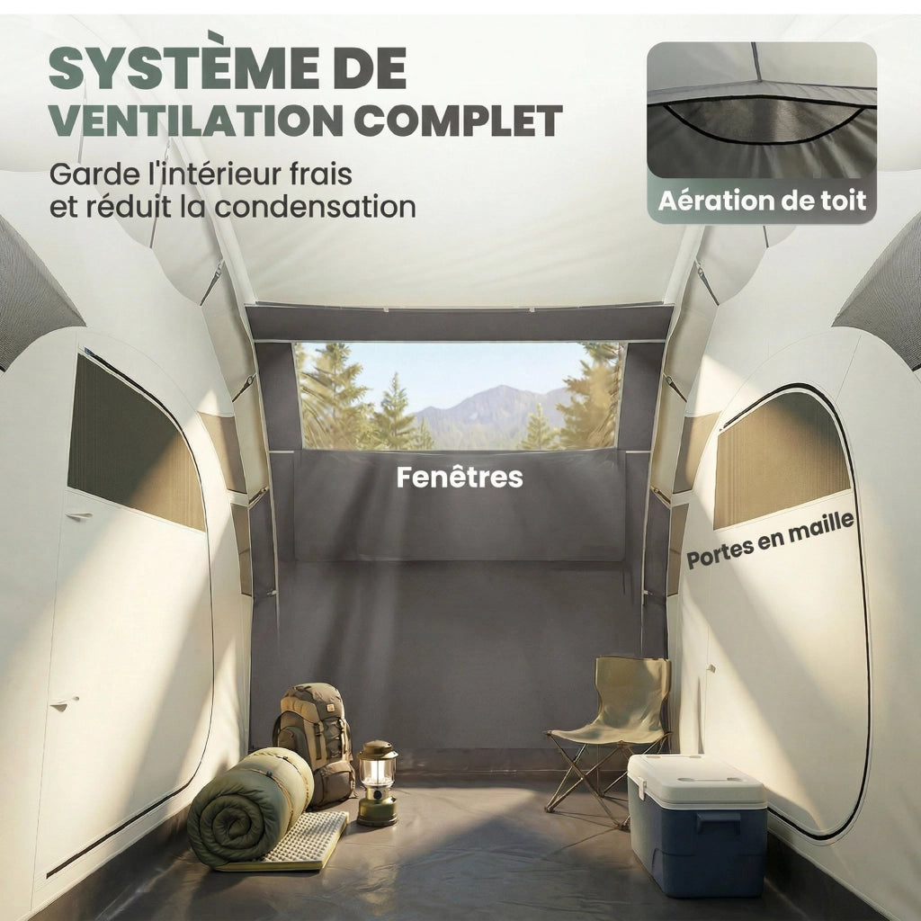Tenda Gonfiabile da Giardino 2-4 Persone ¨C zephmum ¨C 2 Camere, Soggiorno, Grigio 485x245x188cm