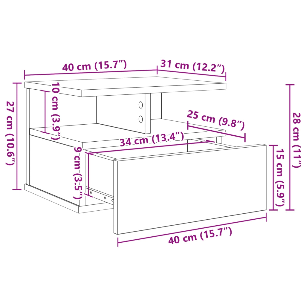 Comodino Sospeso Legno Vecchio 40x31x27 cm Legno ingegnerizzato