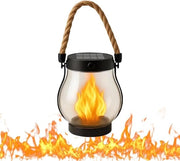 Lampada Solare da Esterno - 25,5 × 12 cm con Corda - Lampada Solare da Esterno con Effetto Fiamma - Lampada a Fiamma da Corda - Adatta per Campeggio, Terrazze, Giardini, Verande e Decorazione Giardino - Nero