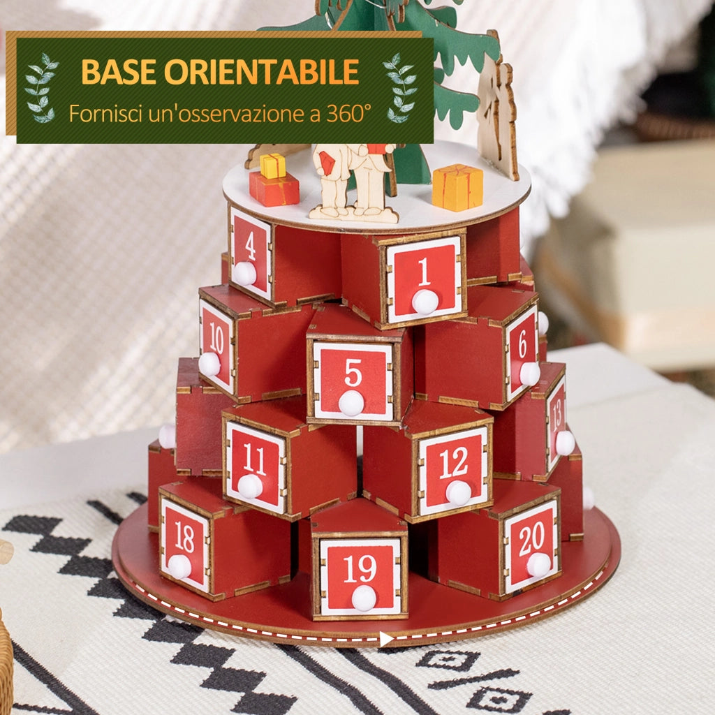 Calendario dell'Avvento Natalizio a Cono con LED ¨C Xylo ¨C 22x22x35 cm Compensato Rosso Verde