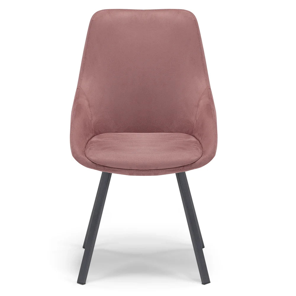 Sedia imbottita per sala da pranzo ASIA, design moderno, gambe in metallo finitura antracite, rivestimento in tessuto idrorepellente effetto scamosciato colore Ambra