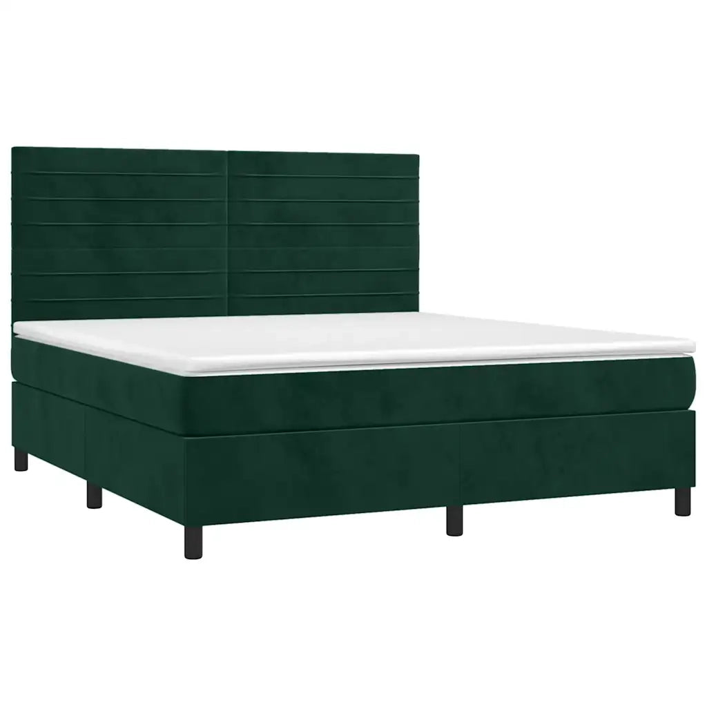Letto a Molle con Materasso e LED Verde Scuro 180x200cm Velluto 3136200
