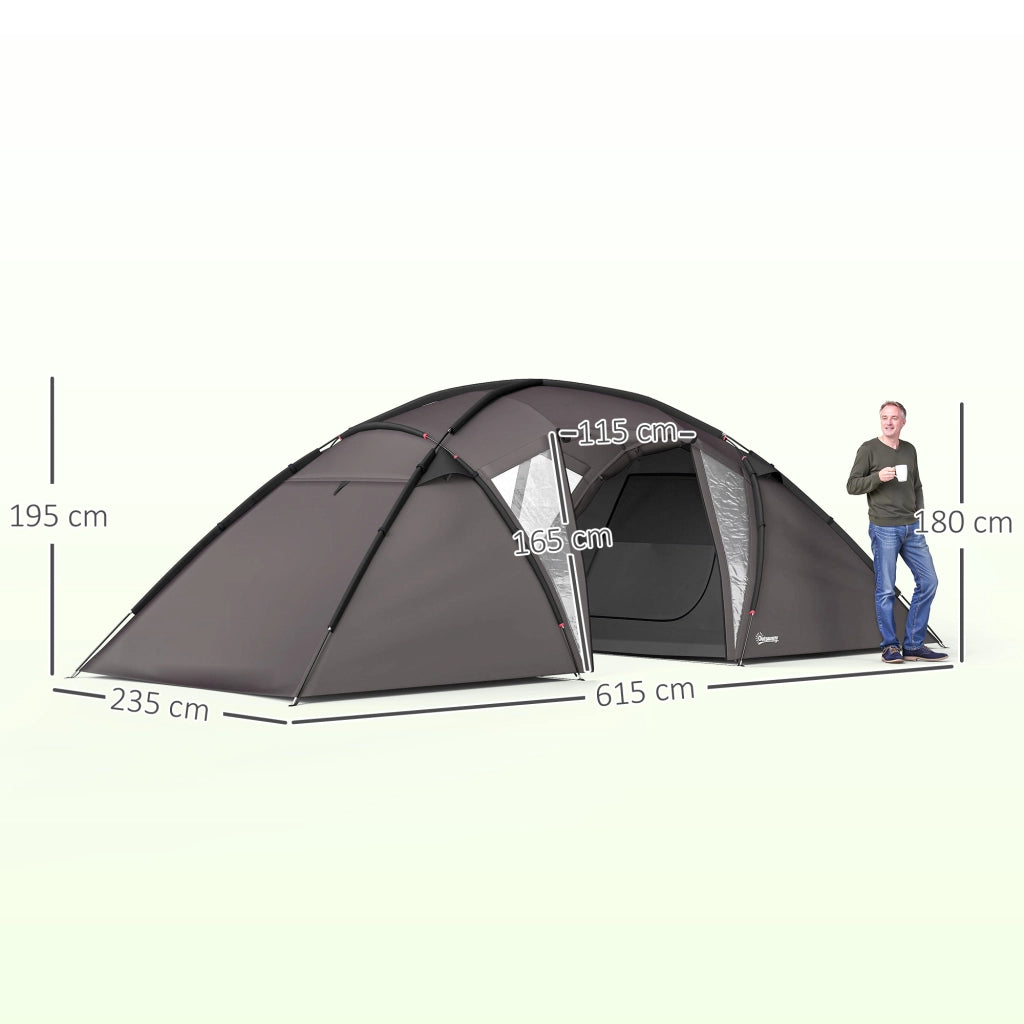 Tenda da campeggio tunnel per 4-6 persone ¨C Minimal ¨C 3000 mm impermeabile, 2 porte, nero