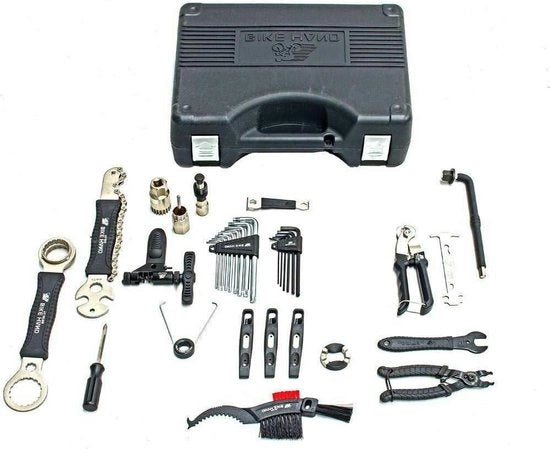 Kit di riparazione bicicletta - Set di attrezzi di alta qualità per il mantenimento di mountain bike e bici da corsa in borsa di trasporto - richiede contenuto HTML kit di attrezzi bicicletta borsa