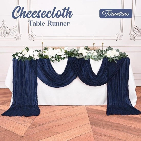 Tessuto di stoffa per formaggio blu scuro, 10 pezzi - 55 x 180 cm, tessuto boho, decorazione per festa, compleanno, matrimonio.