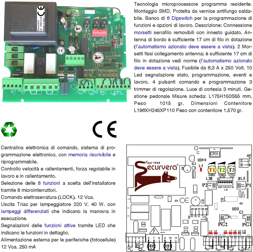 SCHEDA ELETTRONICA PER CANCELLO CON 2 MOTORI 220 V QUALSIASI MARCA 5 RADIOCOMANDI 2 FOTOCELLULE 2 PALINE TEMPI FORZA E FUNZIONE REGOLABILI